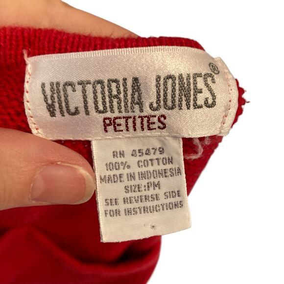 Vintage Y2K Victoria Jones Red Knit Cropped 3/4 Sleeve Knit Sweater Shirt Sz PM - Picture 7 of 16